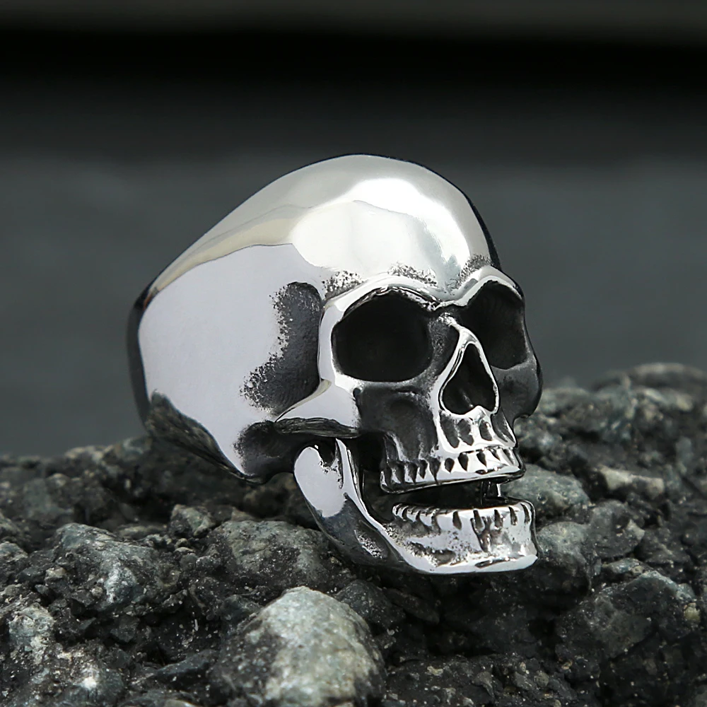 Newest Design Punk Stainless Steel Skull Ring For Men Boys Chin Can Be Moved Personality Rings Fashion Jewelry Gift Wholesale