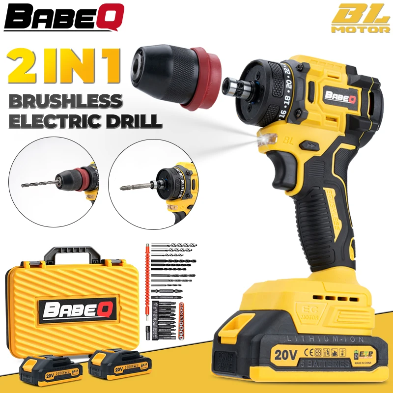 babeq brushless electric drill grupo chave de fenda em sem fio 10 mm chuck torque 45nm driver para makita 18v battery 01