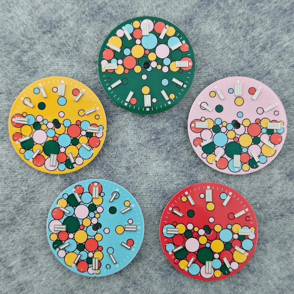 28.5 مللي متر الطلب الأحمر الوردي الأخضر الأزرق فقاعة الأصفر ساعة الطلب مضيئة ساعة الوجه لحركة NH35 NH36 2836 ميوتا 8215