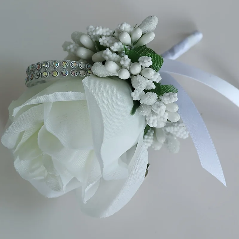 Wedding White Breast Flower Western Faux Single Rose Lapel Flower Hand Flower Boutonniere Wrist Corsage