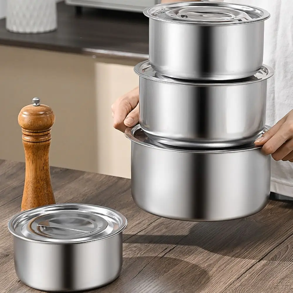 

5 шт. с крышкой, кастрюля для супа из нержавеющей стали, устойчивый к падению, небьющийся набор кастрюль, круглые универсальные миски для яиц на пару, подготовка посуды