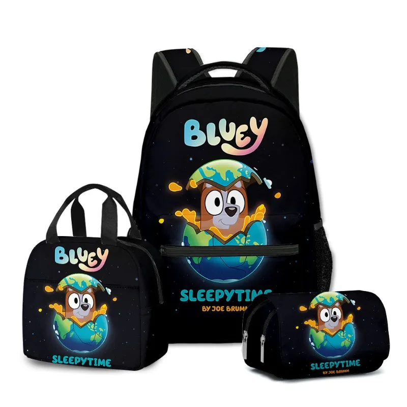 Mochila Escolar, Lonchera y Estuche de Lápices con Diseño Creativo de Bluey en 3D, Juego de Tres Piezas, Útiles Escolares para Primaria y Secundaria