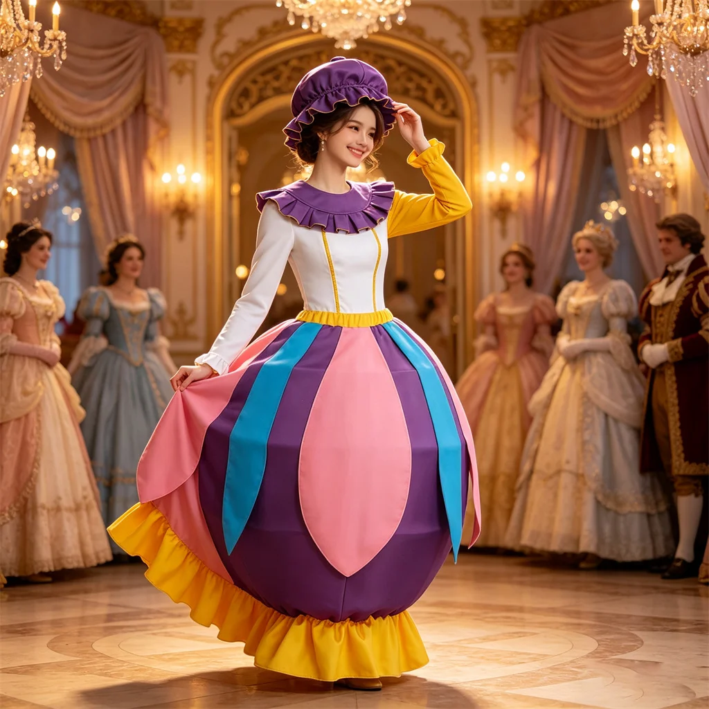 (Auf Lager) Mrs. Potts Cosplay-Kostüm Kleid Mrs. Potts Teekanne-Kostüm Lustiges Damenkostüm mit Hut für Halloween und Karnevalspartys