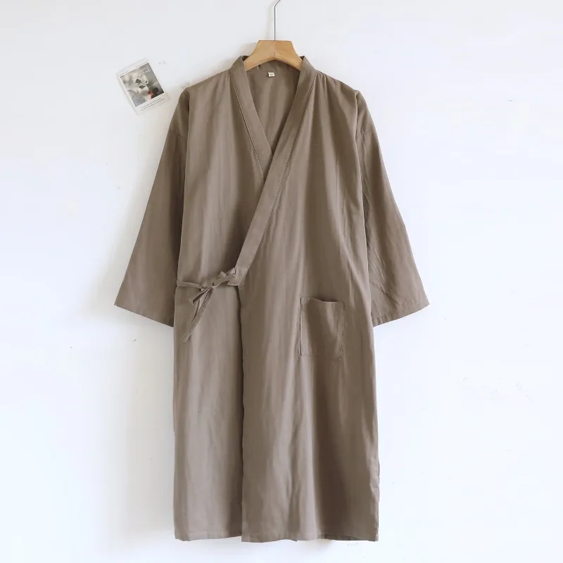 2026 New Men's Spring/Summer Sleeping Robe 100% Cotton Gauze Bathrobe Water Absorbing Quick Drying Thin Robe Sleepwear