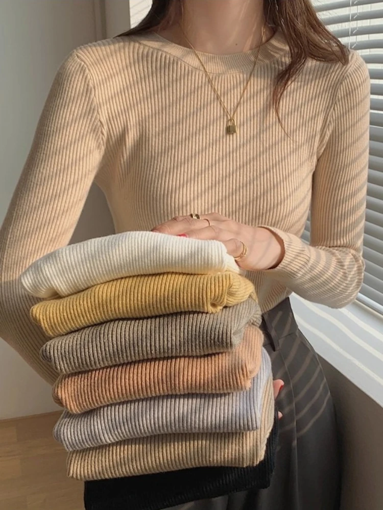 

O-neck Solid Knit Slim Pullovers Autumn Winter 2025 Chic Casual Basic Women Sweater Female Long Sleeve Warm Versatile Sweater