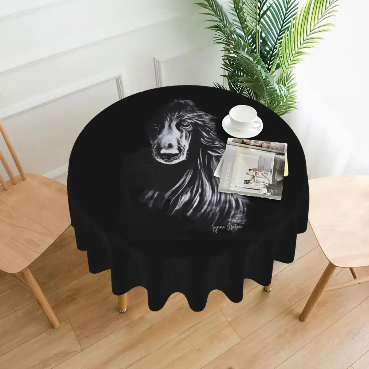 Afghan In Shadows Black Afghan Hound Waterproof Round Tablecloth Oilproof Table Cloth for Kitchen Events Dining Table Cover