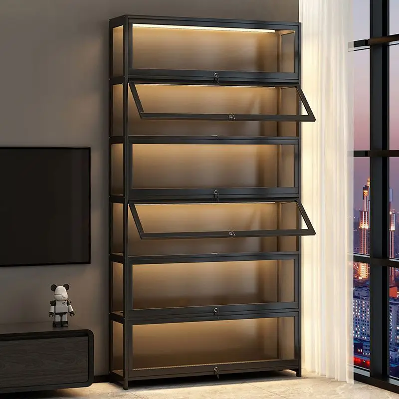 Figure Display Cabinet With Lock With Light Household Dust-proof Acrylic Transparent Model Toy Goods Display Cabinet