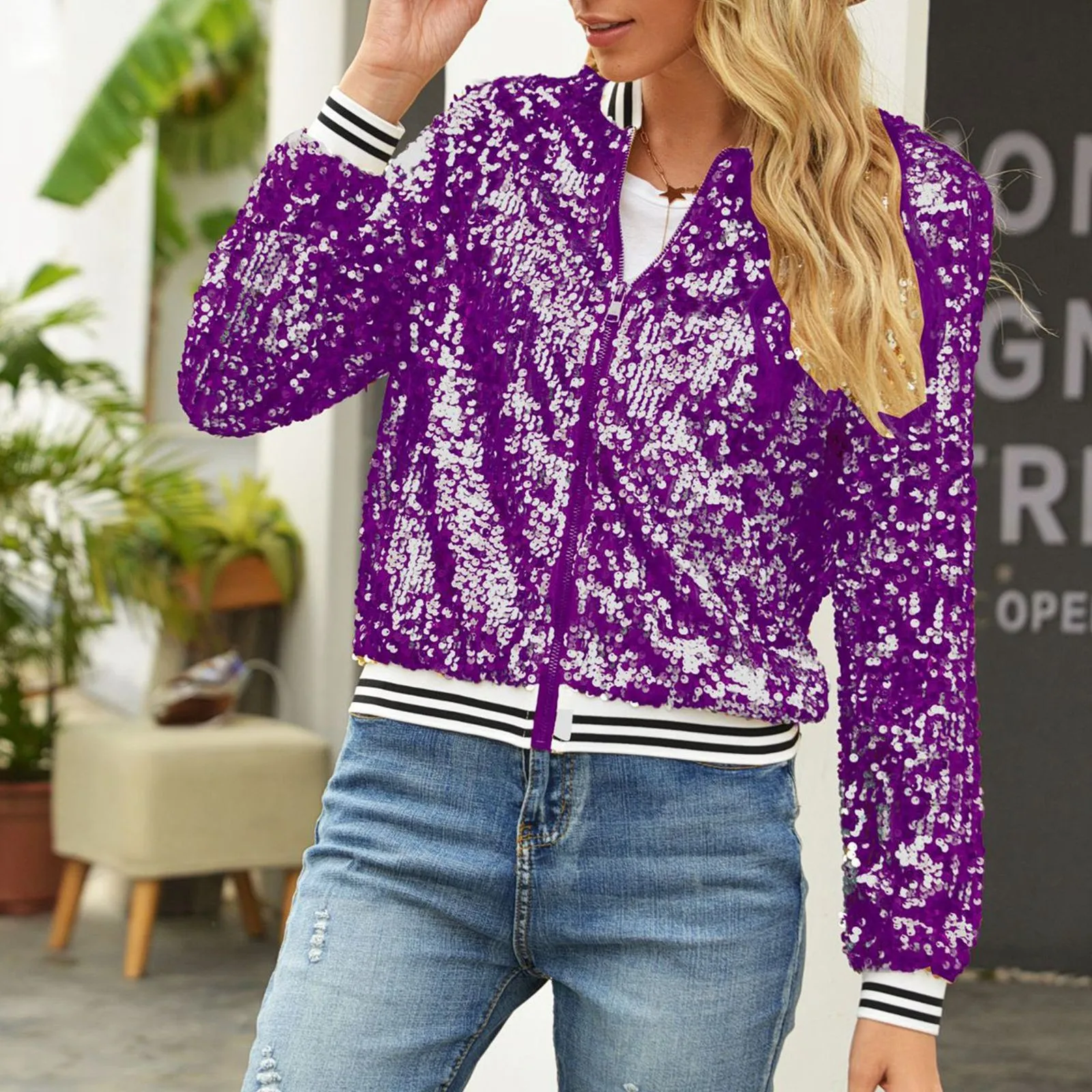 Women Sequin Jackets Long Sleeve Short Coats Elegant Solid Female Tops Female Ladies Party Club Wear Streetwear