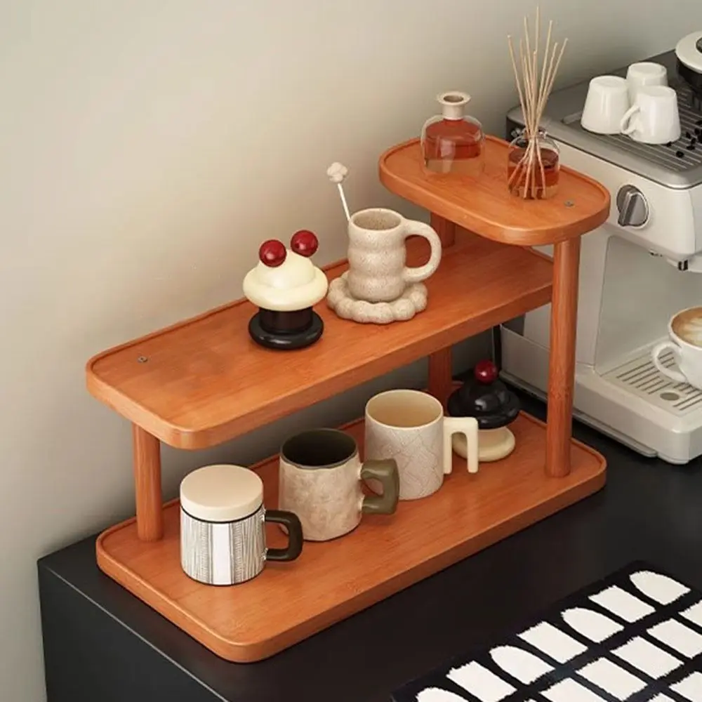 

Durable Bamboo Cup Holder Large Capacity Anti-drop Water Bottle Holder Space Saving Cup Storage Rack Desktop Multifunctional