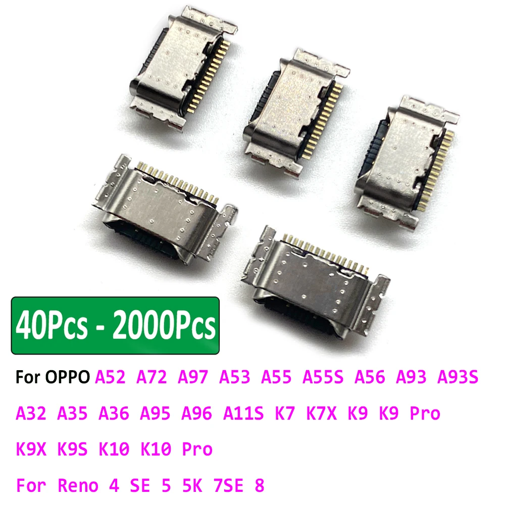 40Pcs-2000Pcs,Micro USB Jack Connector Female Charging Socket For OPPO A11S A32 A33 A35 A36 A53S A93S A58 A53 A96 K9S K9 K10 Pro