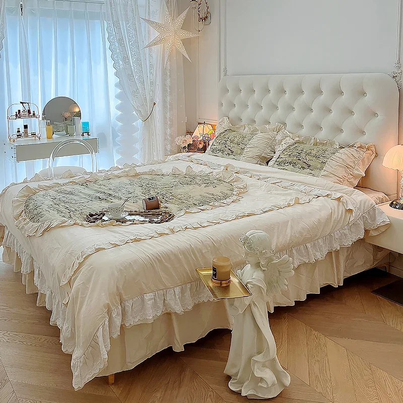

King Size Frame Double Bed Wooden European Luxury Living Room Double Bed Princess Modern Cama Matrimonial Bedroom Furniture