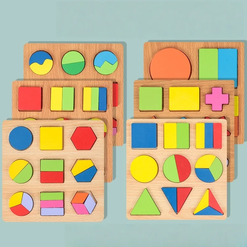 Forme per bambini Puzzle in legno Montessori Tavola geometrica 3D Gioco educativo per l'apprendimento prescolare Giocattolo cognitivo dei colori per bambini