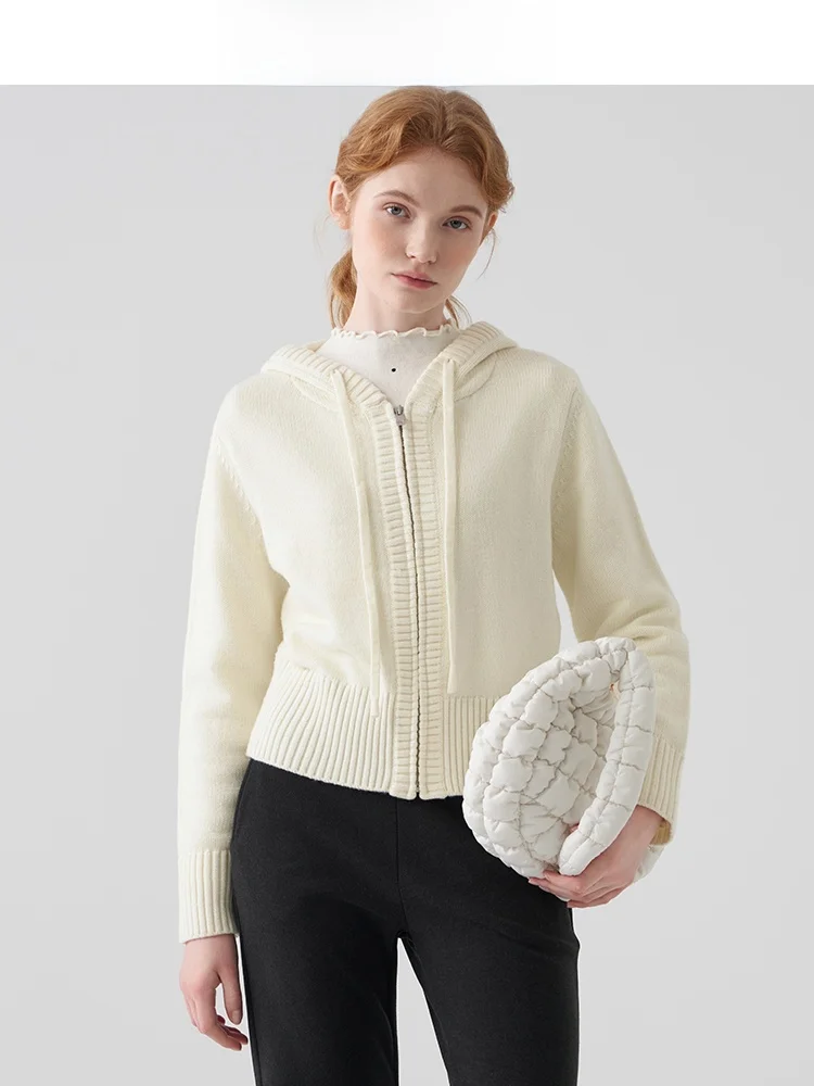 

Повседневный женский зимний кардиган на молнии с капюшоном из смесовой шерсти, вязаный свитер-жакет, мягкий нейлон 50%, шерсть 35%, акрил 5%