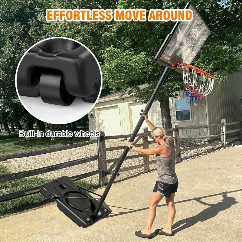Yohood Basketball Hoop Outdoor 10ft Adjustable, Portable Basketball Hoop Goal System, 44 Inch Shatterproof Backboard,Larger Base