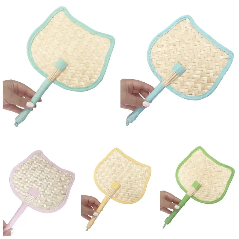 Cat Shape Hand-Woven Fan Chinese Style Ancient Hand Braided Fan Wheat-Stalk Environmentally Friendly Decorative Handheld Fans