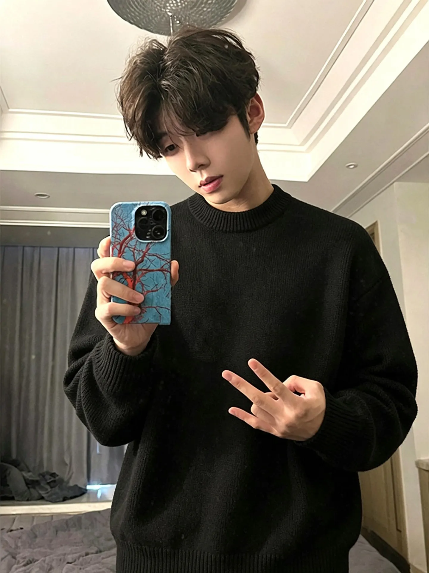 Black Knitted Slim Fit Men's Sweater Casual Style Inner Wear Lazy Style Knitted Coat Autumn Winter Youth Fashion Warmth