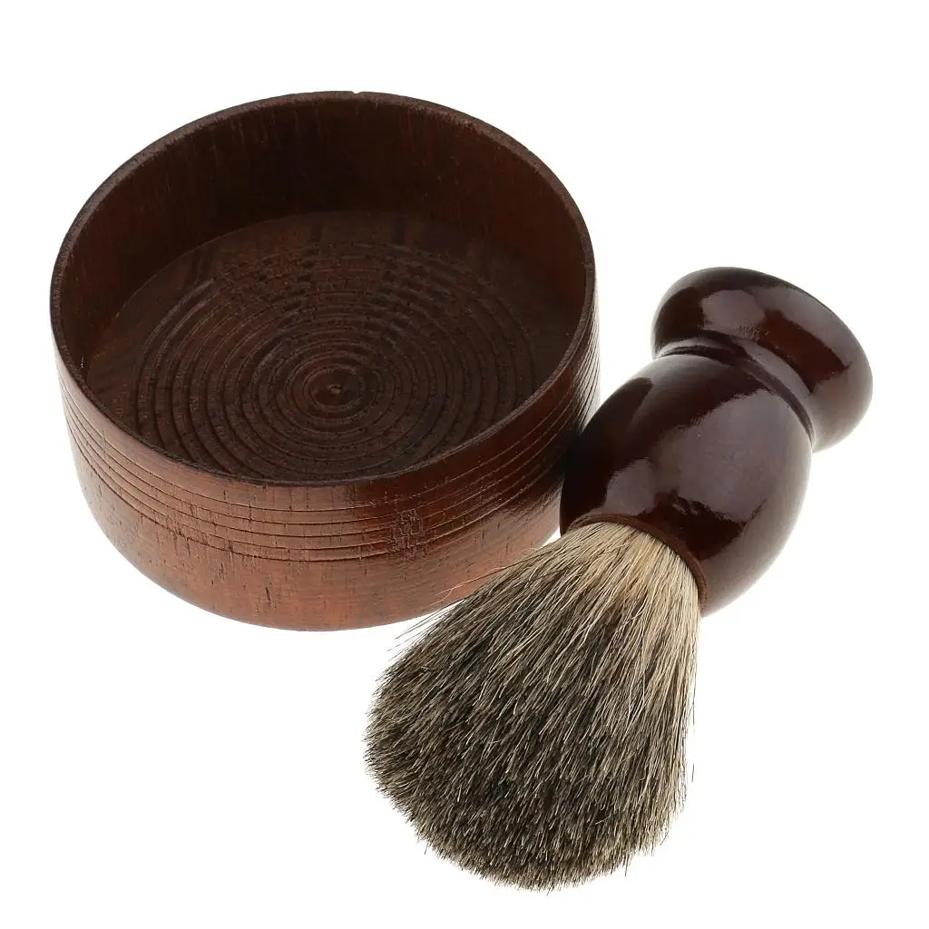 Set di pennelli da barba in legno da uomo + tazza da barba, ciotola da barbiere, barba, sapone, crema