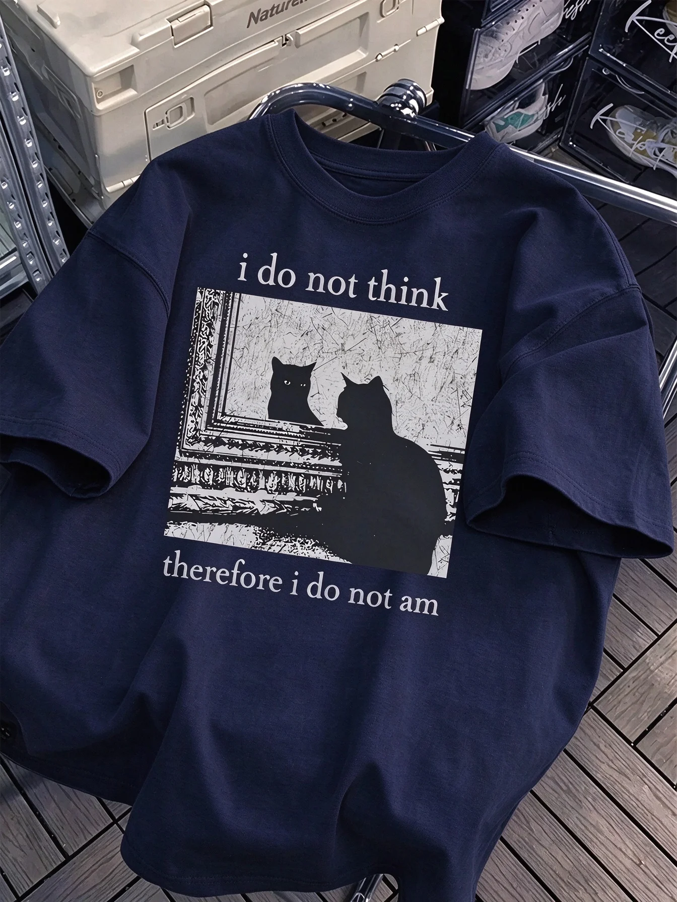 2026 Unisex Cotton Casual Loose Fit Graphic T-Shirt  I Do Not for THINK Therefore I Do Not Am Cat Print Summer Short Sleeve