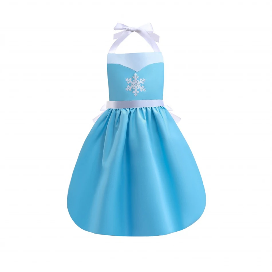 Girls Snow White Sleeveless Princess Apron Kids Elsa Belle Baby Toddler Hanging Neck Parent-Child Dress Workwear Cleaning Tool