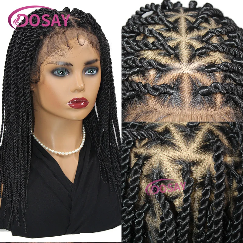 Perruque Bob Synthétique Tressée avec Lace Frontale Transparente pour Femme, Postiche Torsadé Sénégalais Court, Sans Nministériels d, 14 Pouces