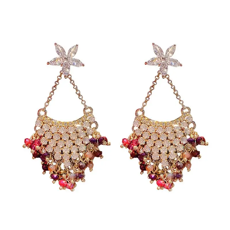 

EVACANDIS Flower Colorful Crystal Handmade Gold Plated Drop Dangle Earrings for Women Zircon S925 Sterling Silver Needle
