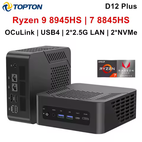 Topton Gaming Mini PC Oculink AMD Ryzen AI 7 PRO 360 R7 8845HS USB4 2x2.5G LAN 2xPCIe 2xDDR5 Windows 11 NUC Mini Computer WiFi6
