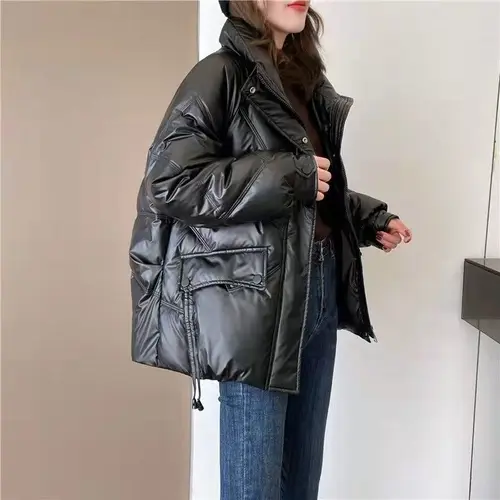 여성용 두꺼운 패딩 짧은 핑크 퀼트 패딩 재킷, 크롭 덕 다운 블랙 코트, 한국, 많은 의류, 저렴한 가격 