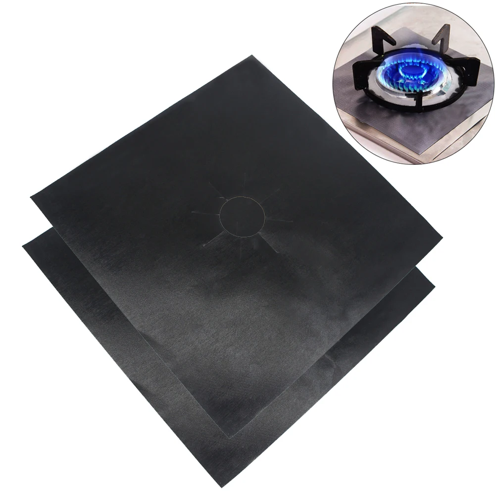 

2pcs Universal Oven Liner Gas Hob Protector Reusable Non-Stick Cooker Cover Sheets Durable Heat Resistant For All Stoves Black
