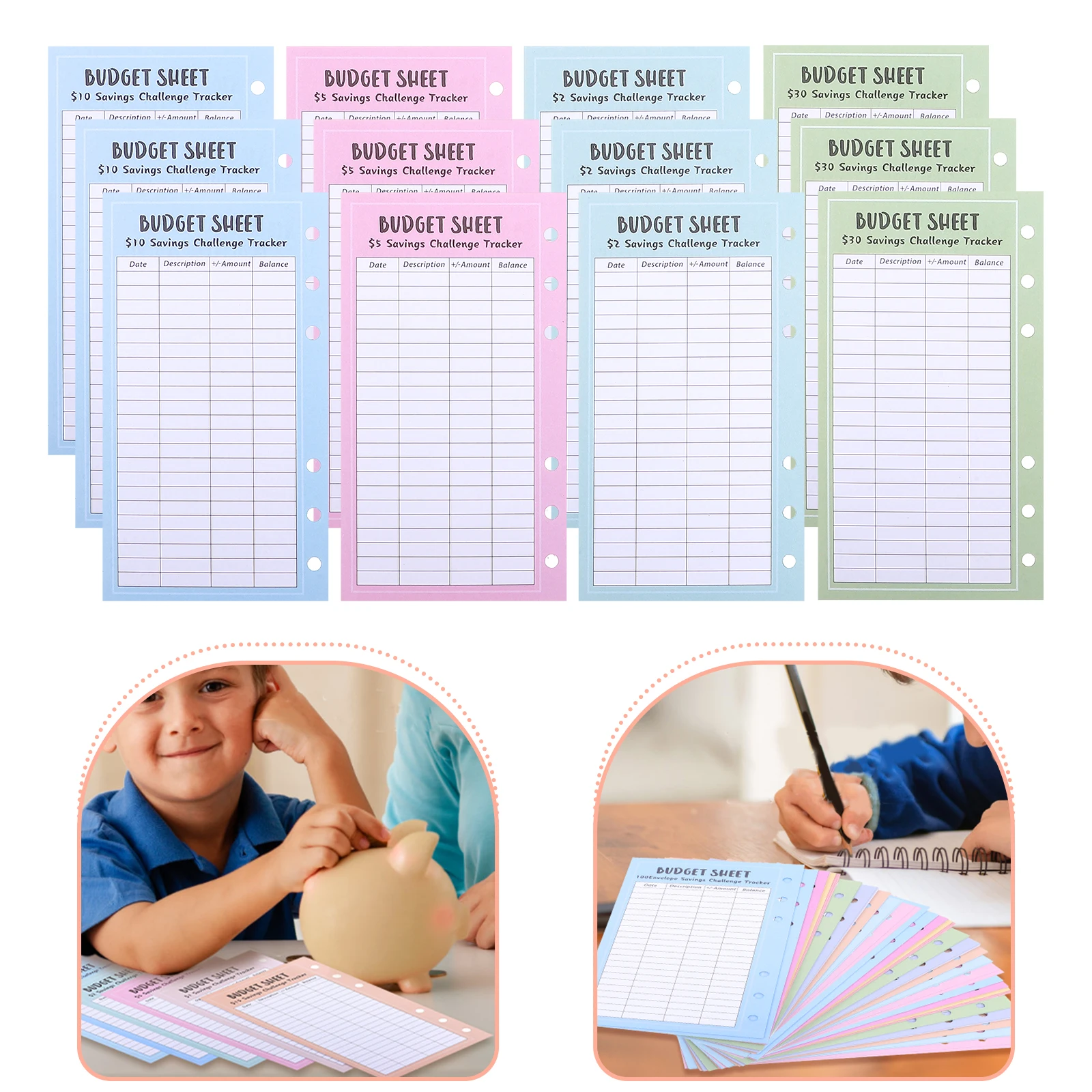 

A6 6 Hole Savings Challenge Tracker Sheets Money Saving Binder Cash Recording Financial Goals Check In Forms 30