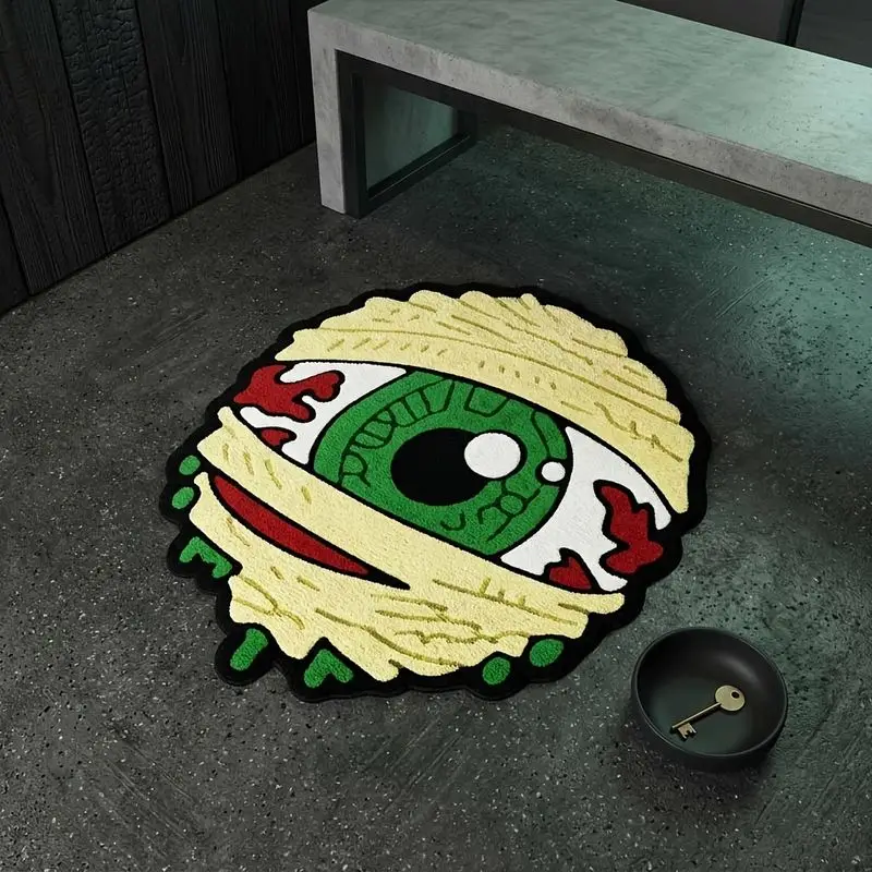VIKAMA Mummy Eyeball Shaped Floor Mat Horror Monster Eye Non‑Slip Rug Bedroom Living Room Halloween Home Decor