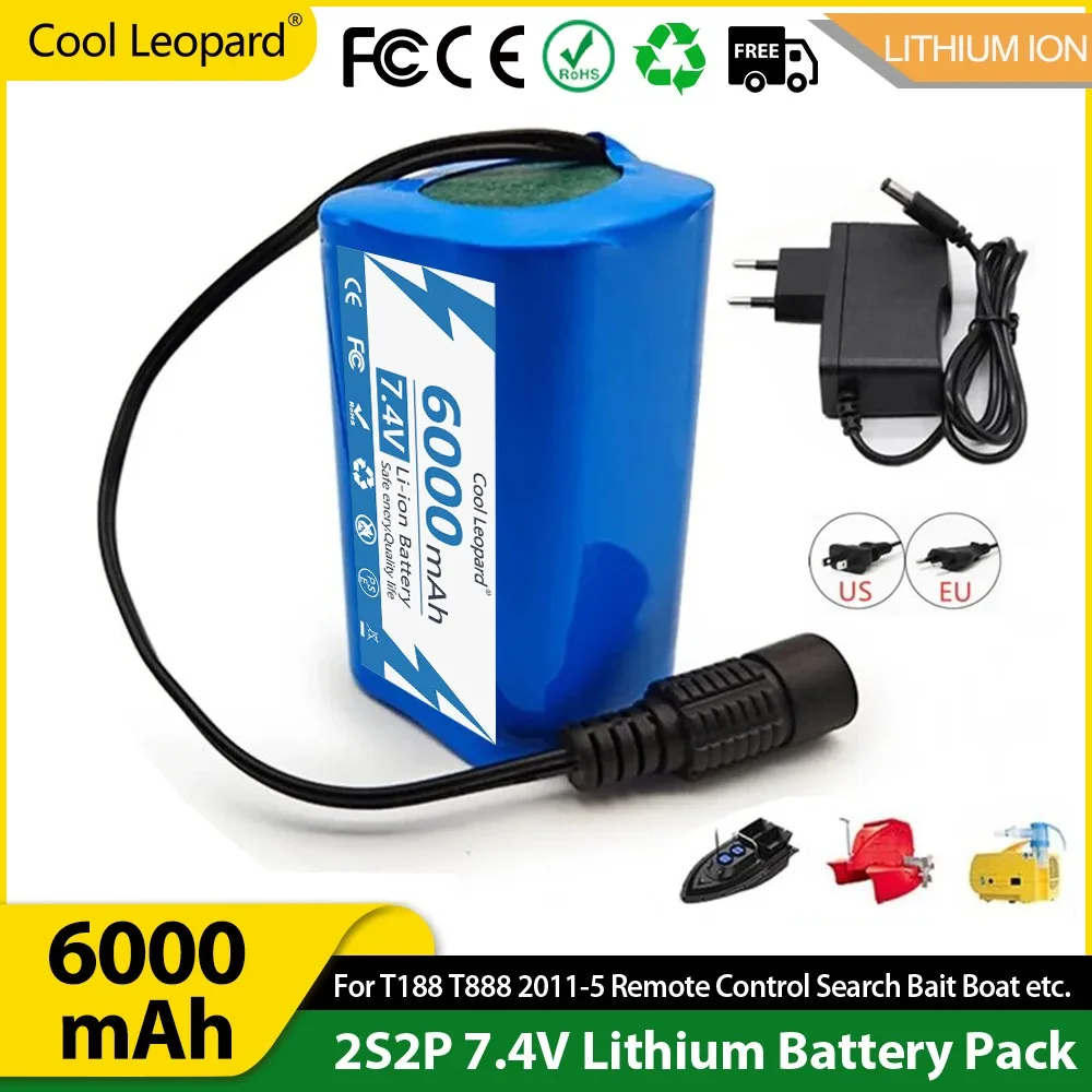 

7.4V 6000mAh 2S2P 18650 Lithium Battery Used For T188 T888 2011-5 Remote Control Search Bait Boat Spare Parts RC Toy Accessories