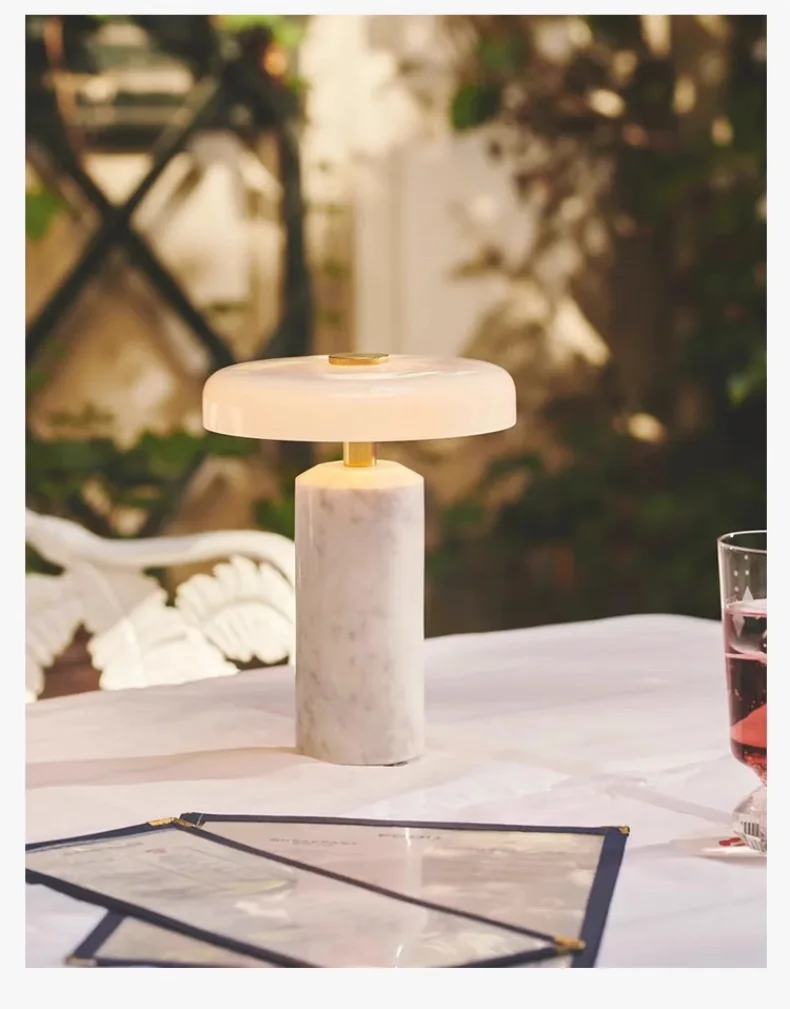 Lámpara de Mesa Recargable de Mármol Danés, Moderna Lámpara de Mesa LED Portátil con Interruptor Táctil, Lámpara de Escritorio de Carga para el Hogar, Dormitorio y Mesita de Noche