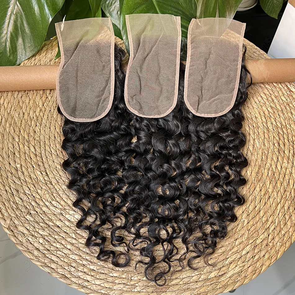 4x6 Transparent Lace Closure Water Wave Human Hair #1B Natural Black Color Deep Parting Melt Skin Invisible Lace Raw Virgin Hair