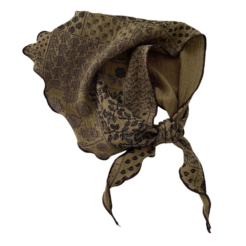 Artistic Floral Triangle Scarf Cotton Linen Premium for Women Spring Autumn Headband Hair Wrap Neck Scarf Soft Breathable Daily view 5