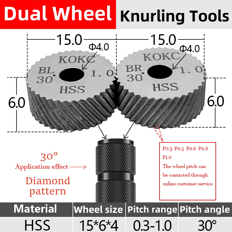 15*6*4 Dual Wheel Knurling Tools KOKC For CNC Lathe feeding 30°Diamond 45°Square pattern