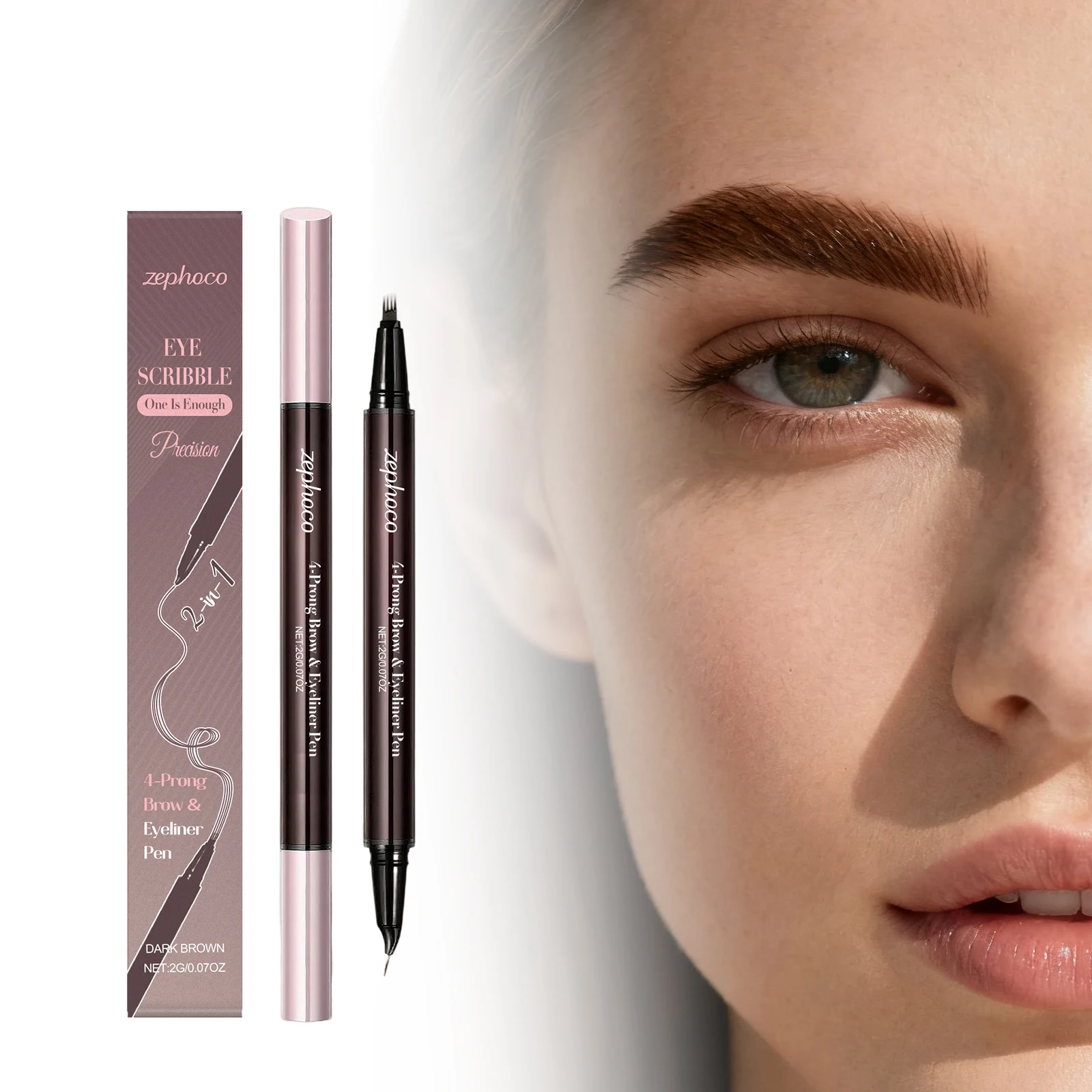 

2-in-1 Liquid Eyebrow Pencil Dark Brown 3D Pigmented Smooth Easy To Apply Convenient Natural Eyebrow Smudge-proof Eyeliner