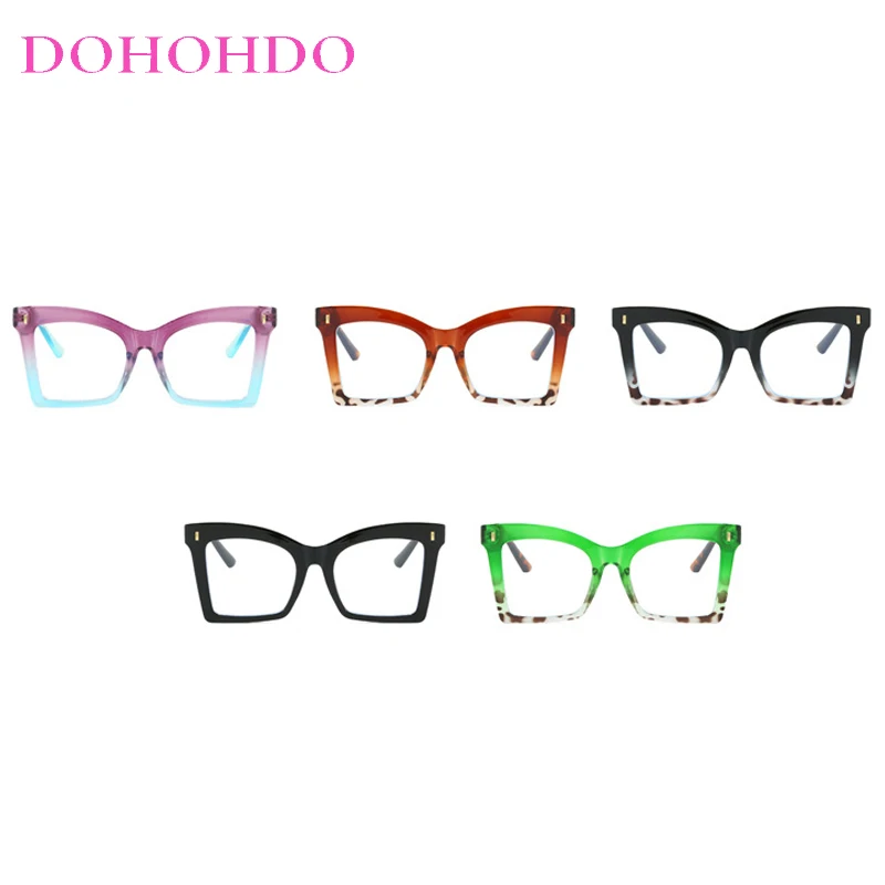 Punk Personality Anti-Blue Light Oversized Cat Eye Square Frame Rivets Glasses Computer Read Eye Protection Luxury Brand Eyewear