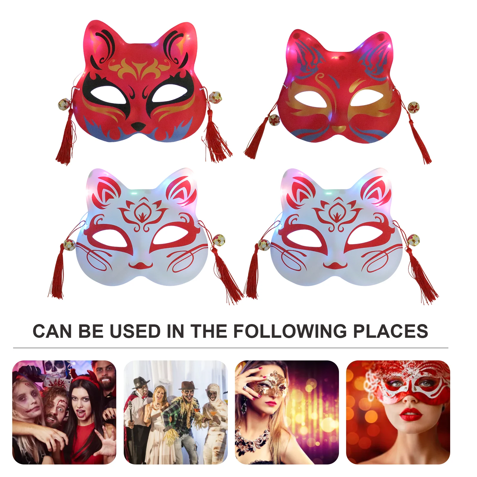 

4 Pcs Glow Mask Cat Face Design Masks Halloween Decorative Masquerade Cosplay