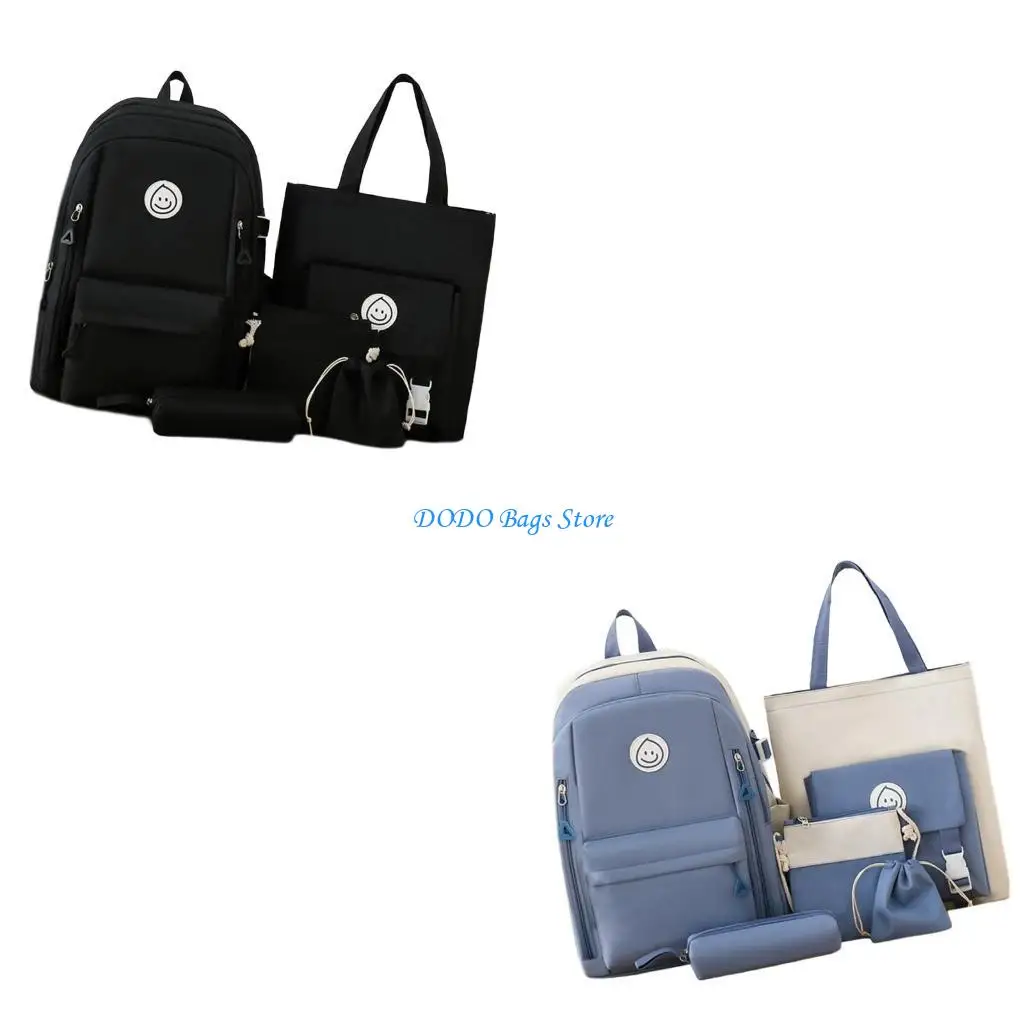 5-pcs-set-mulheres-mochila-estudante-mochila-escolar-mochila-lona-alca-superior-bolsa-laptop-mochila-mochila-viagem