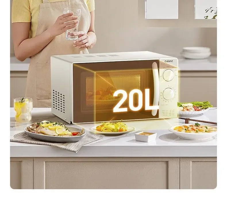 Horno microondas de calentamiento rápido de 20L, doble perilla para el hogar, fácil Control, plato giratorio de cavidad interior limpia
