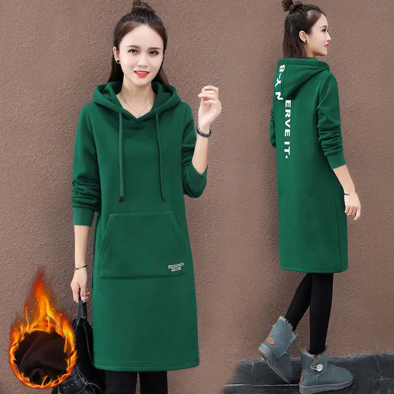 

Sweatshirt 2024 new trendy ins thickened fleece jacket loose warm and comfortable winter midi top autumn and winter wear