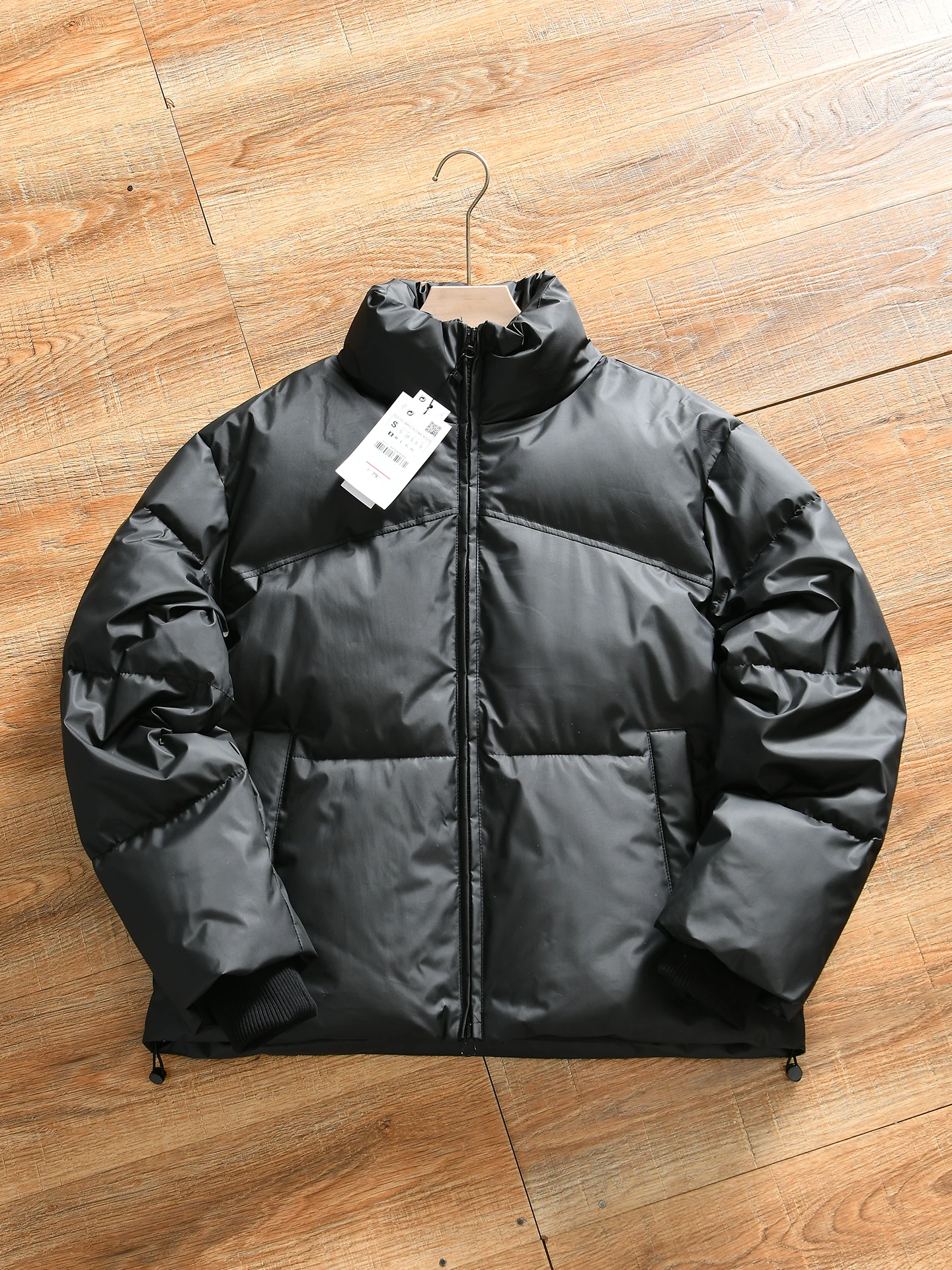

Warm Stand Collar Men's Cotton Jacket PU Material Casual Autumn Winter Fashionable Thickened Long Sleeve Zipper Pocket Coat