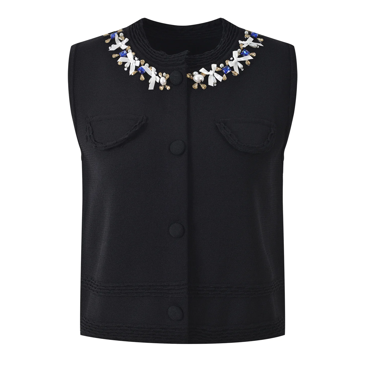 

Лето 2023, облегающий вязаный жилет ручной работы с бисером, топ Ele Lady Sle No Sve iny Tead, открытый кардиган с деталями