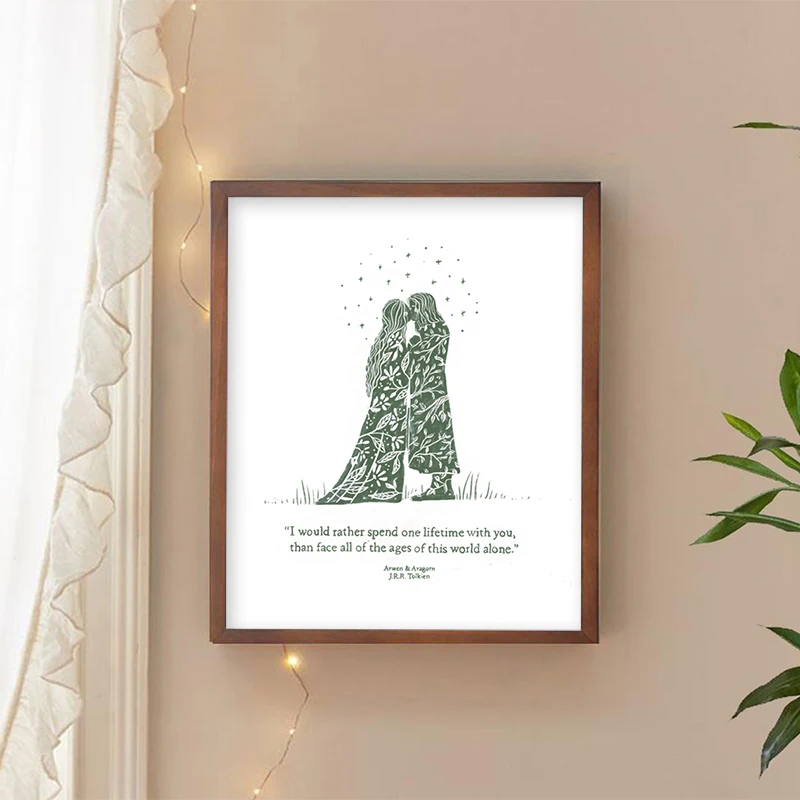 Póster en lienzo con impresión de Aragorn y Arwen, anillos de poder de fantasía, J.R.R. Cita de Tolkien, dulce regalo para un ser querido o para un fanático de El Señor de los Anillos
