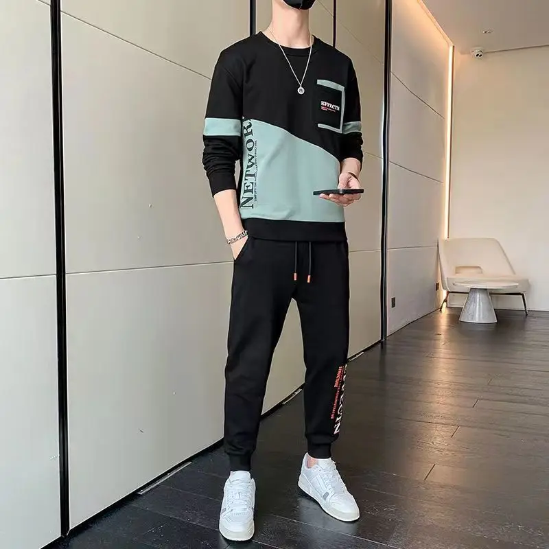 

New Men's Autumn Suit a Complete Set of Trendy and Handsome Hoodies Long Sleeved Loose Clothes Two-piece Set for Casual Sports