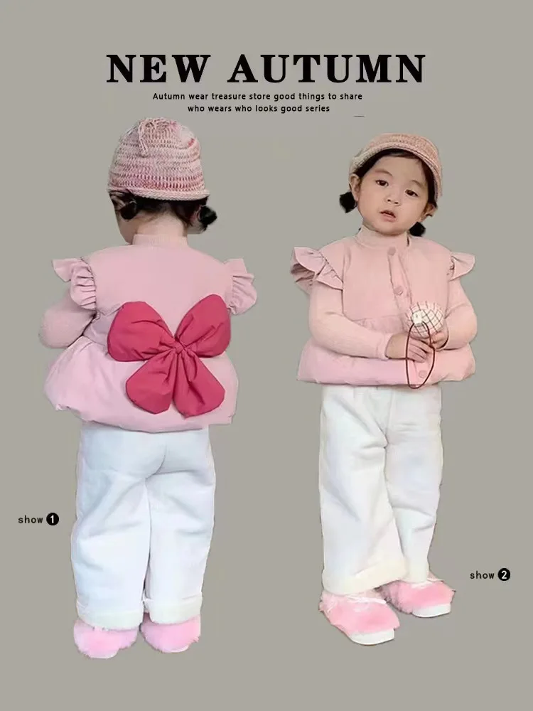 

Girls' Vest Autumn Winter New Stylish Baby Girl Fleece Padded Vest Outerwear Children's Winter Cotton Jacket