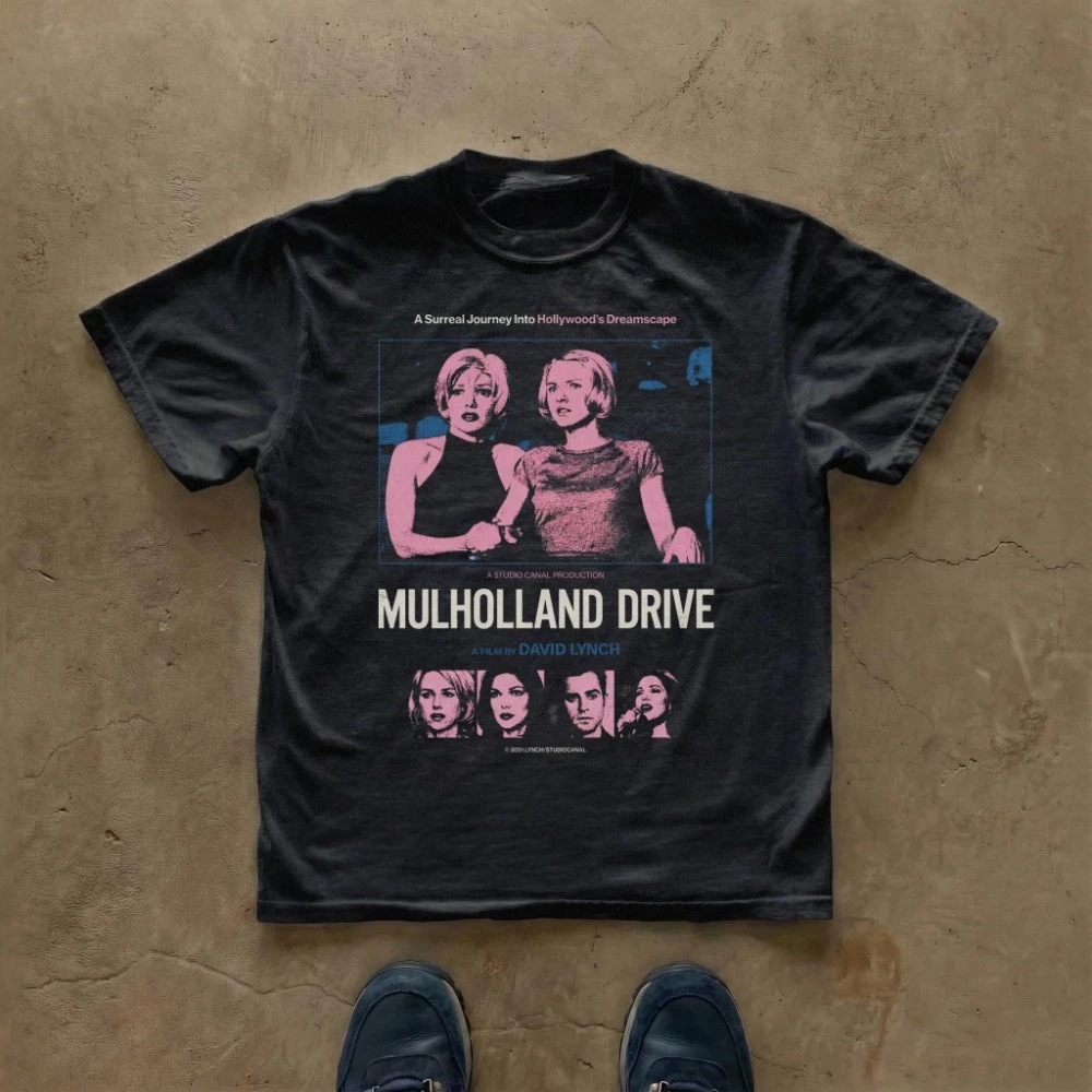 Camiseta con póster de la película Mulholland Drive, camiseta retro de película de neón, camiseta vintage de la película de David Lynch, ropa de manga corta unisex para hombres y mujeres