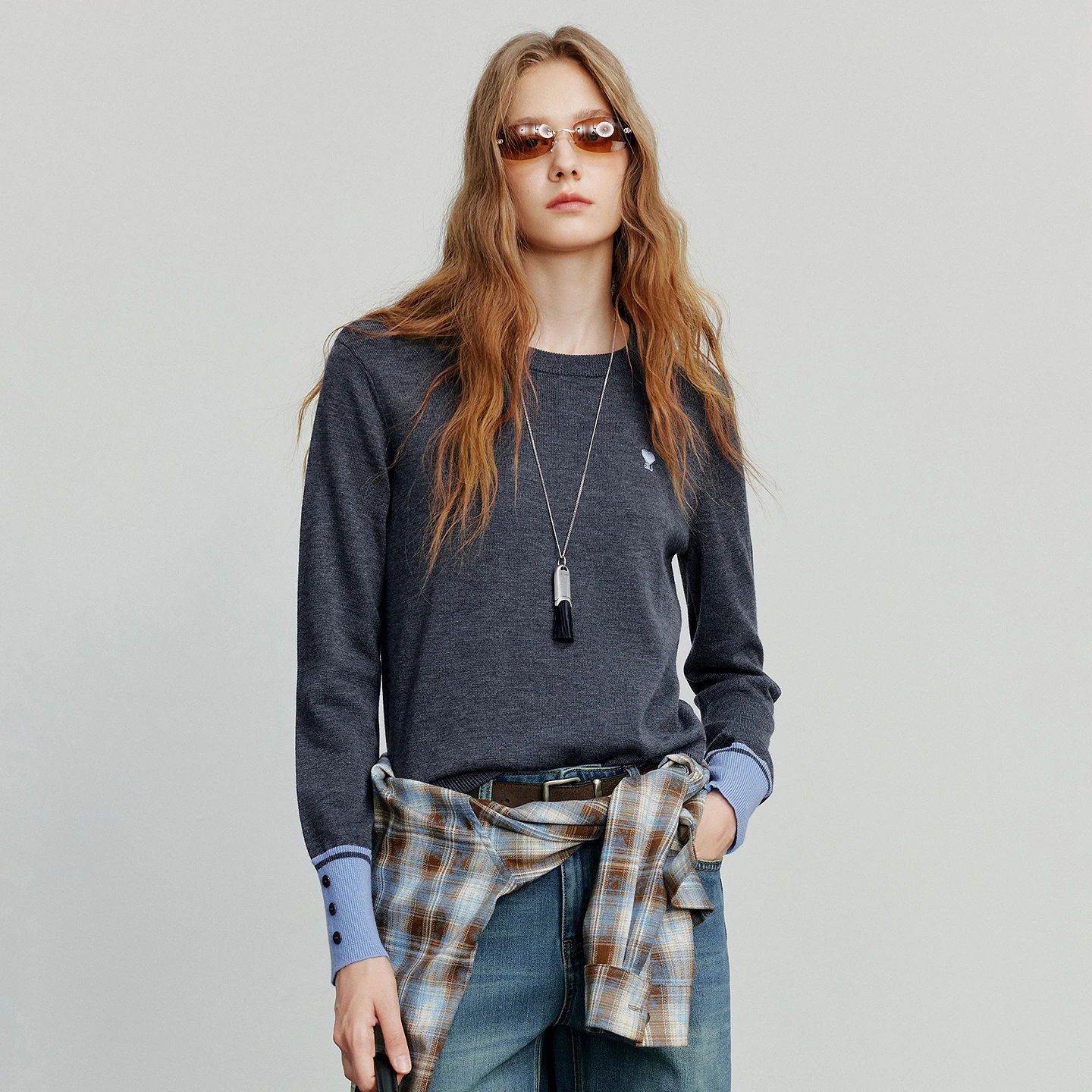 TOYOUTH المرأة محبوك سترة 2025 الخريف جديد الجولة الرقبة الحب المطرزة التباين الربط الصوف محبوك سترة القمم