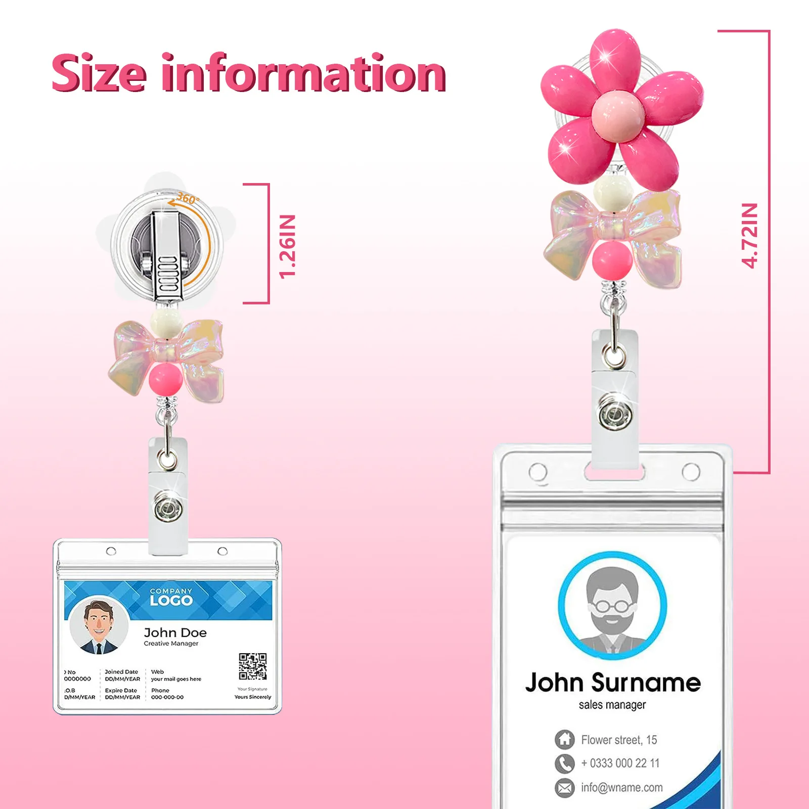 JESJELIU-Soporte de insignia retráctil con cuentas de flores para enfermera, 1 piezas, carrete de insignia de identificación con Clip para cinturón, Clips de cadena para tarjeta de identificación de médico