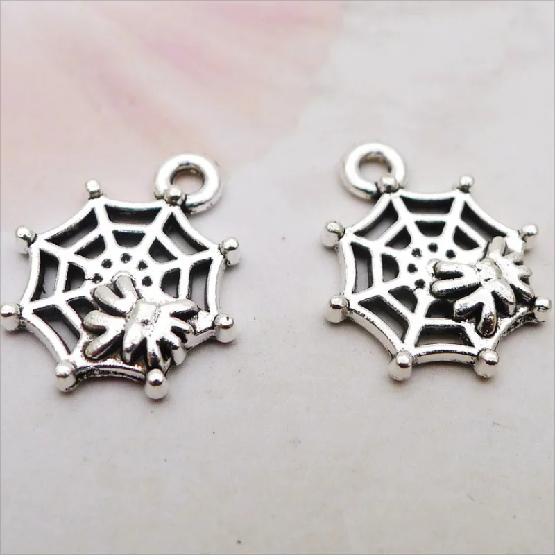 20Pcs/Lot Charms Spider Cobweb 17x14mm Tibetan Silver Color Pendants Antique Jewelry Making DIY Handmade Craft